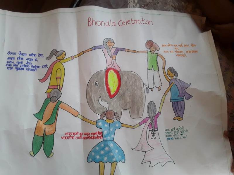 Miss. Patil Durva from III-B drawn poster on account of Bhondla Celebration